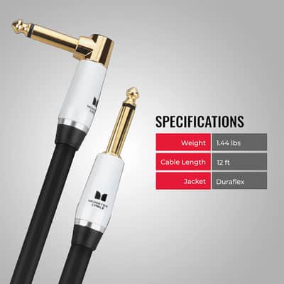 Prolink Studio Pro 2000 Instrument Cable. 12 ft Right Angle to Straight Cable. 95% Copper Braided Electric Guitar Cable. Duraflex Protective Jacket w/ 24k Gold Contacts image 3
