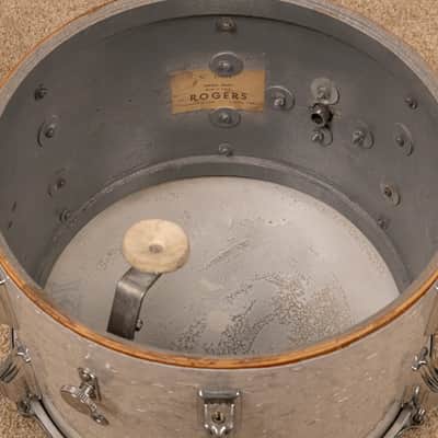 Vintage Rogers White Marine Pearl Drum Set 14x24 9x13 and 16x16 image 20