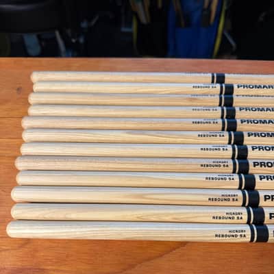 6 pairs Pro-Mark RBH565AW Rebound 5A .565" Hickory Acorn Wood Tip Drum Sticks  Natural image 4