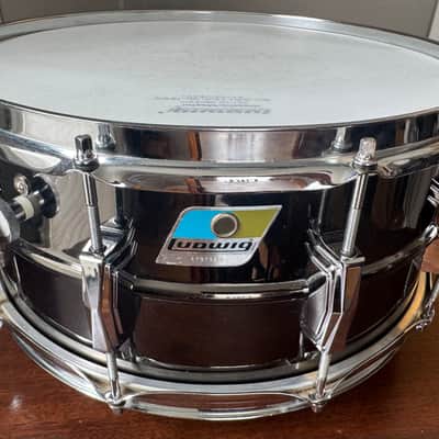 Vintage 70’s 6.5” Black Beauty Ludwig No. 417 6.5x14" 10-Lug Brass Snare Drum Pointed Blue/Olive Badge 1977 - 1979  Black Nickel-Plated Original Heads dB-300 dB-1250 image 15