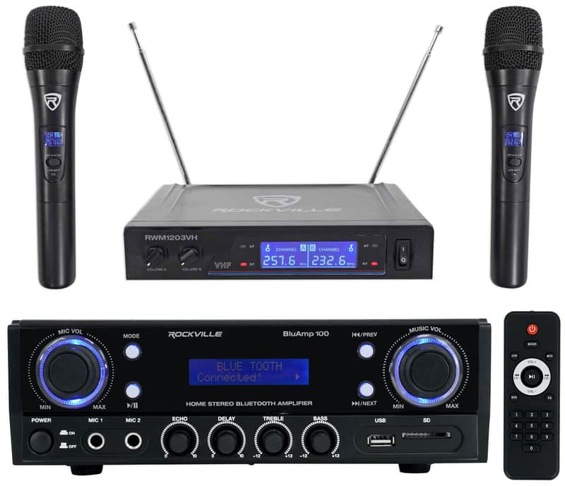 Rockville BLUAMP 100 Home Stereo Bluetooth Amplifier w/ USB/RCA Out+Wireless Mic image 1