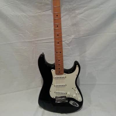 1993 Fender Stratocaster, Black Body with White Pickguard, Maple Neck image 1