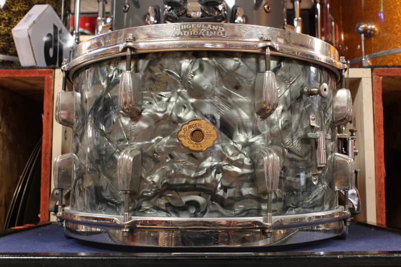 1940s Slingerland 8x14 Radio King Snare Drum in Black Diamond Pearl image 1