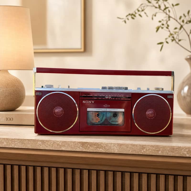 Sony CFS-6 Rare Vintage MINT Red Slim Cassette Boombox Warranty Tested Serviced image 1