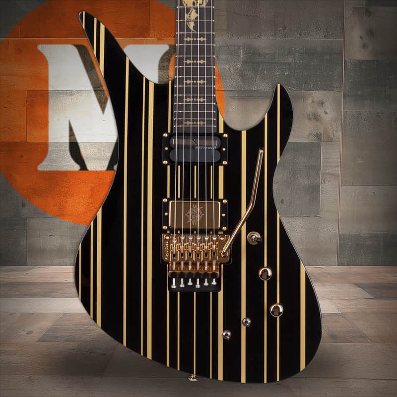 Schecter Synyster Custom-S Electric Guitar - Gloss Black with Gold Pinstripes (1742) image 1