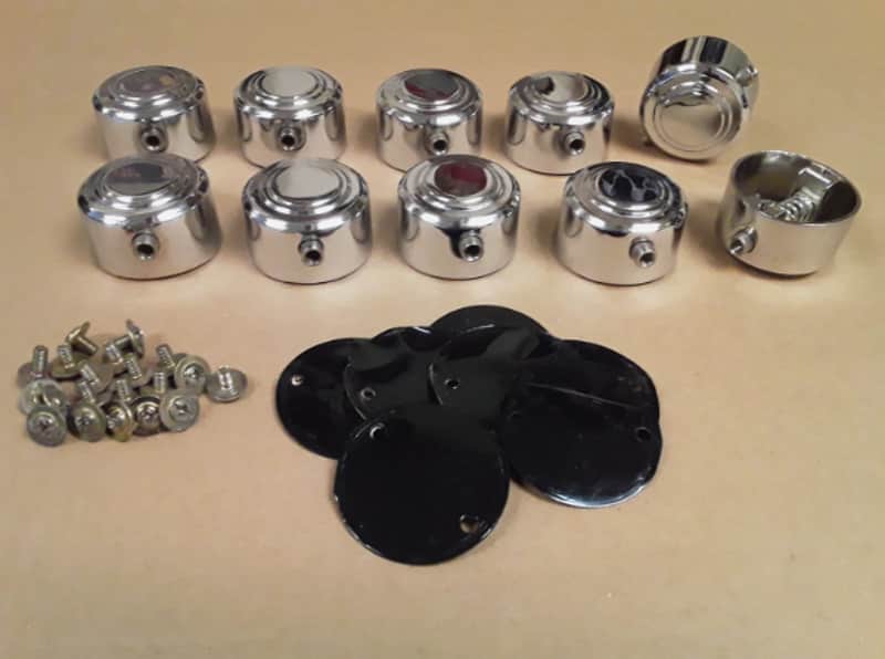 10 Pc. Chrome Double Sided Hayman/Camco Snare Drum Lugs Lot #2 + Gaskets & Screws (1 3/8" hole spacing) - *Very Rare to Find* image 1
