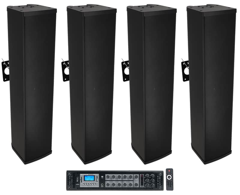 (4) Rockville WET ARRAY 100 BLACK Wall Mount Array 70V Commercial Speakers+Amp image 1