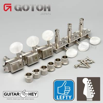NEW Gotoh SD91-P5W Vintage Tuners PEARLOID Buttons 6 in line LEFT-HANDED NICKEL