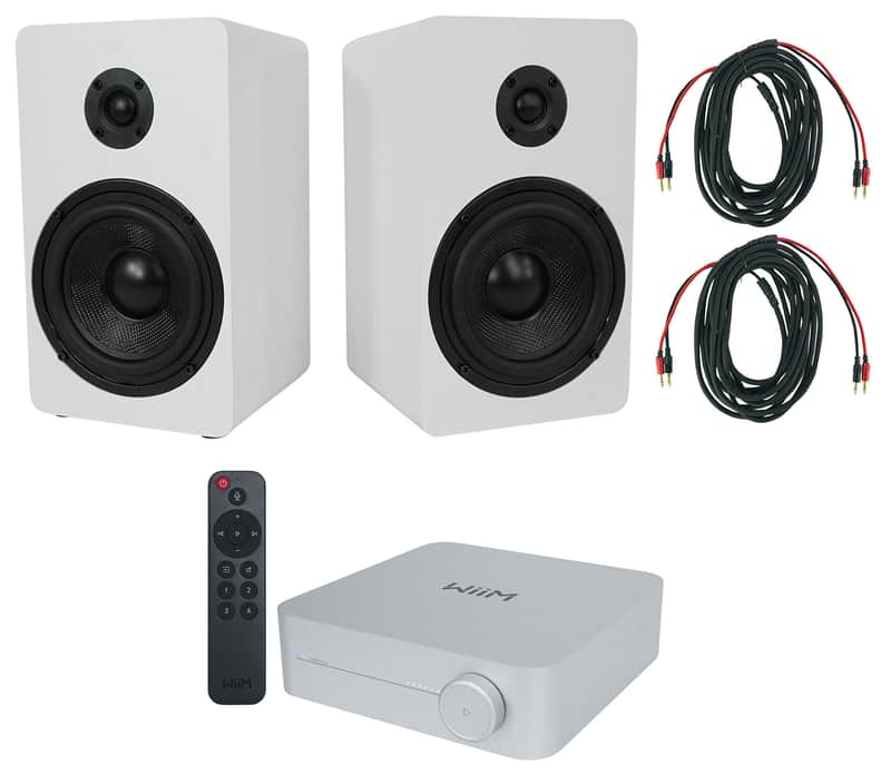 2 Rockville RockShelf 58W 360w 5.25" White Bookshelf Speakers+Bluetooth/Wifi Amp image 1