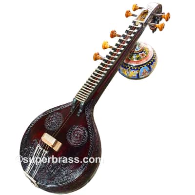 Concert Ekandam Saraswathy Veena Full Carving Ebony Finish Direct from Thanjavur, w Fiberglass Case. USA TARIFF INCLUDED image 2