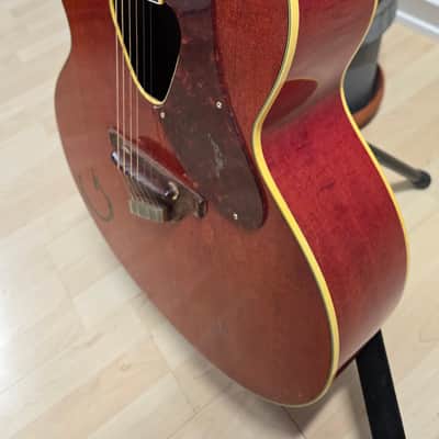 1954 Gretsch 6022 Rancher Jumbo Flat Top Western Orange Early 50s American Vintage 1950's USA G6022 Original Case G Brand Steer Logo Piezo Acoustic-Electric Guitar Spruce Maple Body Country Western Inlays Brazilian Rosewood image 13