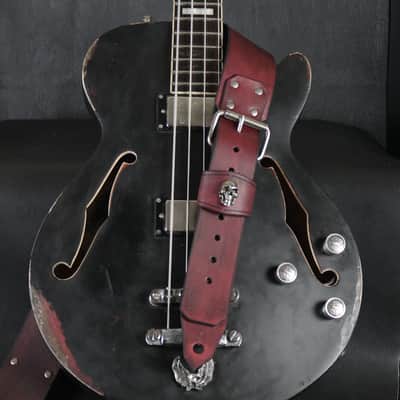 Buckle Leather Guitar Strap . SKULL. 55” to 62”.Antique Mahogany image 7