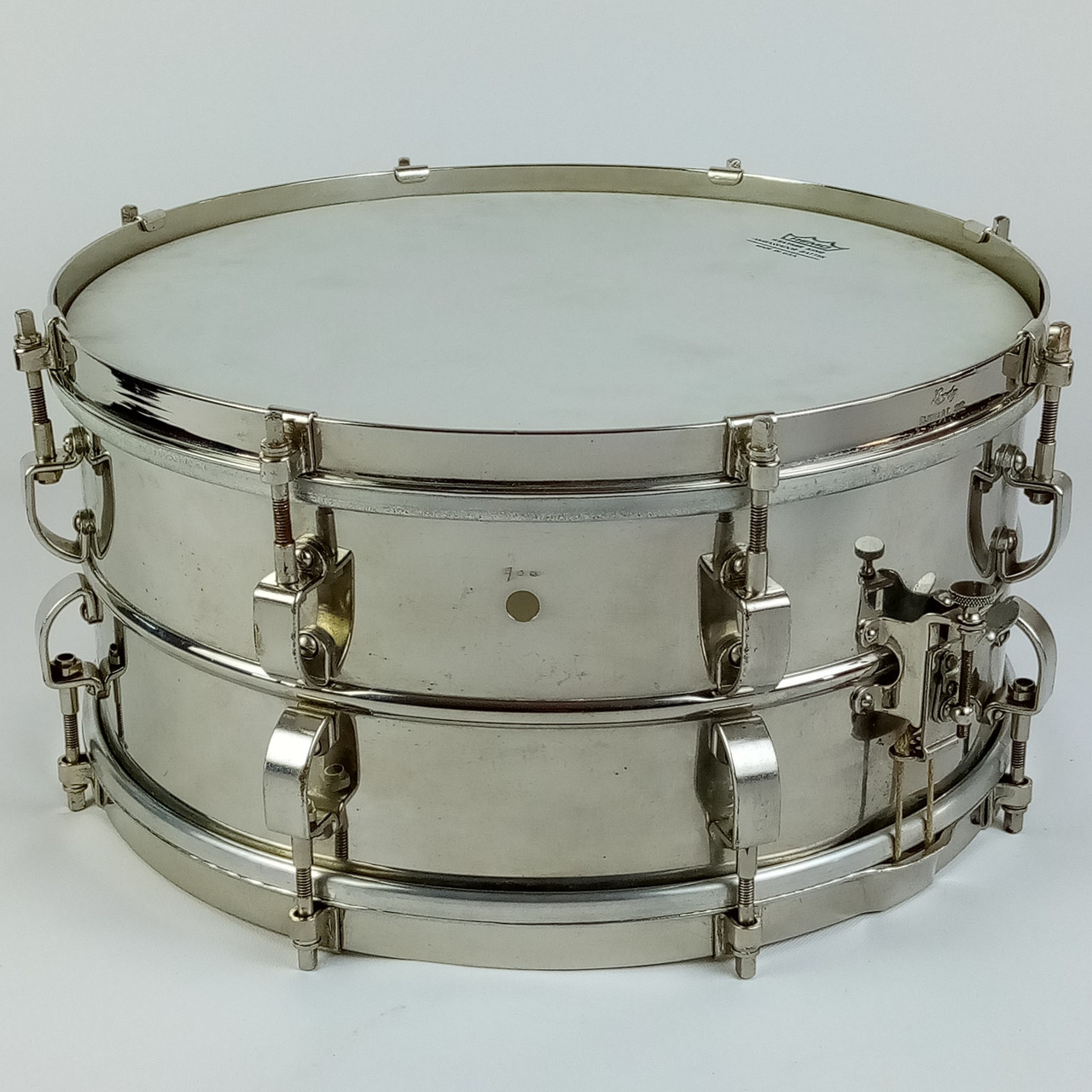 Leedy 6.5x14"Commander Snare Drum 8-Lug Vintage NOB Nickel-Brass Vintage 40s WW2 — main photograph
