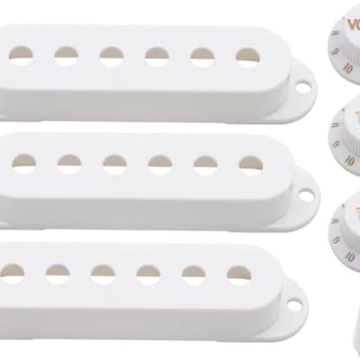 Single Coil Pickup Covers Set with 2 Tone 1 Volume Knobs, 6-Hole Pickup Cover for Electric Guitar, Replacement for Pickups and Parts (White) image 1