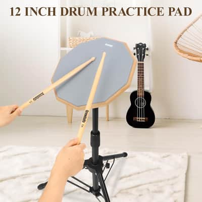 12-Inch Drum Practice Pad with Snare Drum Stand – Adjustable Percussion Training Kit image 7