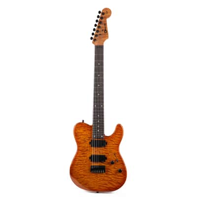Charvel Custom Shop Style 2 7-String Masterbuilt Red Dave Quilt Maple Top Transparent Amber 2022 image 2