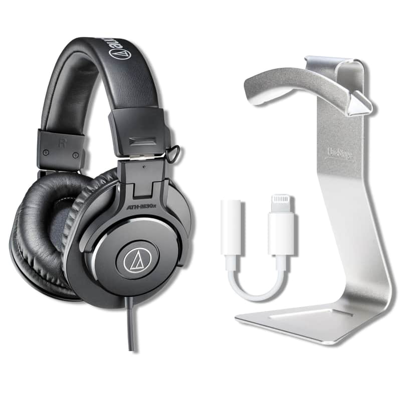 Audio-Technica ATH-M30x Closed-Back Monitor Headphones with On-Stage Stands HH7000 and Calrad 42-222 image 1