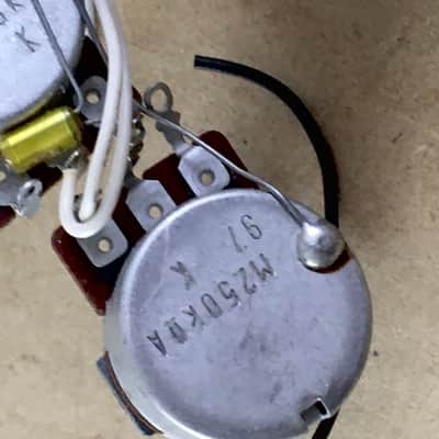 1989 Vintage Fender Japan MIJ Strat Pickup Set Relic Wiring Harness Pots Black Bobbins Post JV Era image 11