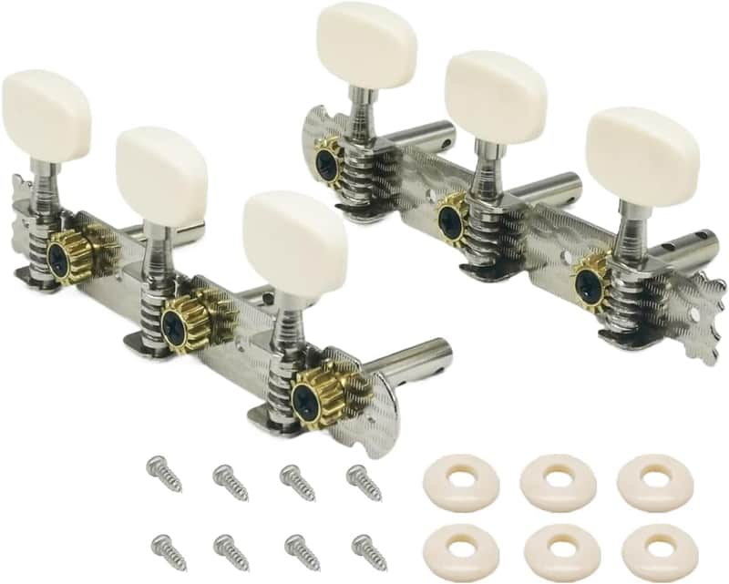 3-on-a-plate-tuner 3R3L Acoustic Guitar Tuning Pegs Machine Heads Tuning Keys Tuners,Double Hole Tuners Set for Acoustic Classical Guitar, Chrome Plated image 1