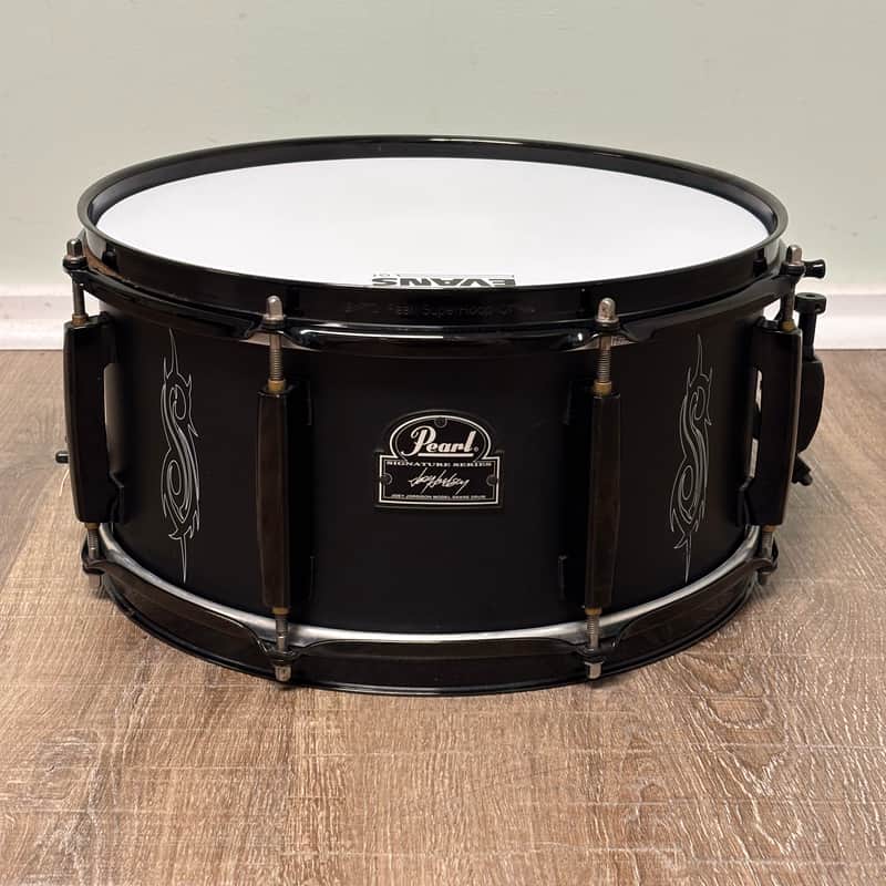 Pearl JJ1365 Joey Jordison Signature 13x6.5" Steel Snare Drum with SKB Padded Bag 2010s - Matte Black with Slipknot Logo image 1