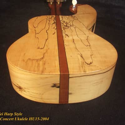 Handmade 5 String Harp Style Concert Ukulele, Solid Spalted Curly Maple, Taiwania , MOP Inlay, Bruce Wei HU15-2004 image 11