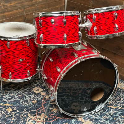 1960s Slingerland 4pc Drum Set Red Tiger Pearl 22/12/13/16 image 2