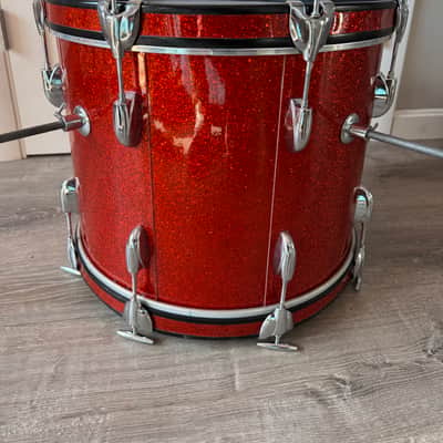 Gretsch  1962 Era Round Badge Progressive Jazz Bop Drum Set 18 Inch Bass Drum Tangerine Glass Glitter image 24