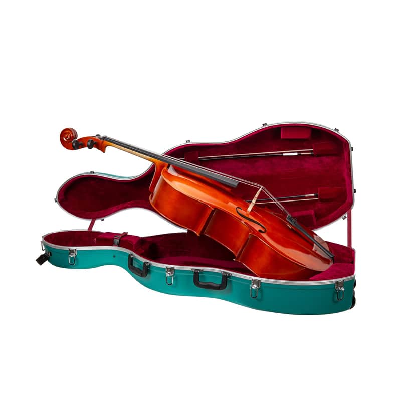 Crossrock 4/4 & 3/4 Cello Case with Wheels | Matte Mint Blue ABS Shell, Wine Red Velvet Interior, Backpack Straps – New Mold Design – (CRA870CEFMB) image 1