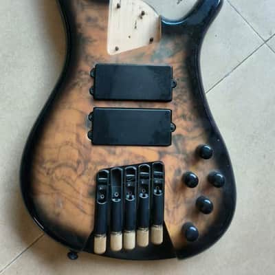 DIY Project Quilted Maple Top 5 String Bass Body with Pickups, Wiring, Knobs