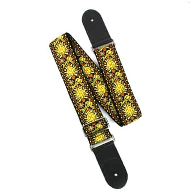 Walker & Williams H-03-MET Vintage Series Yellow & Orange Mandala Woven Guitar Strap with Chrome Har image 1