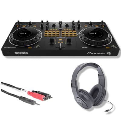 Pioneer DJ DDJ-REV1 2-deck Serato DJ Controller with StreamEye Cans50 Closed-Back DJ Headphones and CMR-210 Stereo Breakout Cable image 1