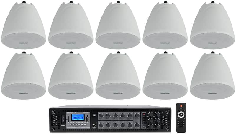 Rockville RCS350-6 Commercial 70v Amp+10) White 4" Pendant Speakers For Bar/Cafe image 1