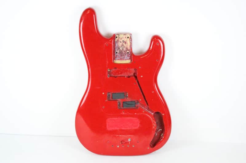 1976 Vintage Fender Precision Bass Bright Red Refinish Alder 4-Bolt BODY PBass 1970s USA image 1