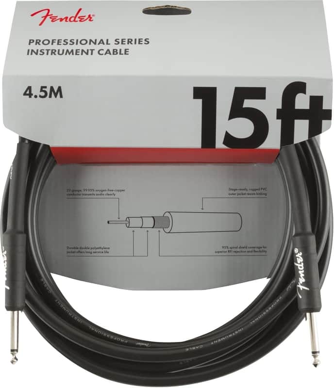 Fender Professional Series Instrument Cable, Guitar Cable, Guitar Accessories, Straight/Straight, Black, 15ft image 1