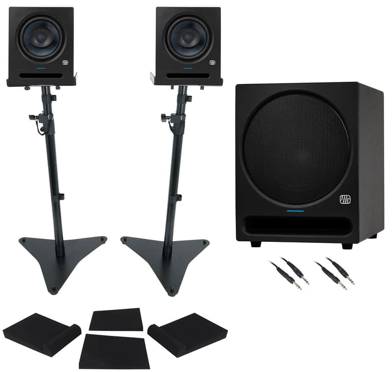 (2) Presonus Eris Pro 8 Powered 8" Studio Monitors+Stands+Pads+10" Subwoofer image 1