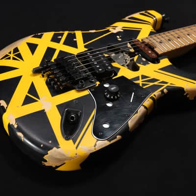 EVH Striped Series Frankenstein Frankie Electric Guitar - Black with Yellow Stripes, Relic 107 image 2