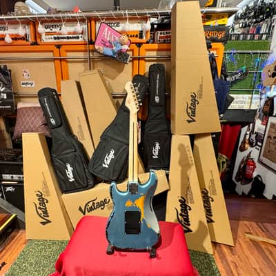 Vintage Guitars 30th Anniversary V6 Strat Overspray Relic  Super Flame Neck Lake Placid Gun Hill Blue image 9
