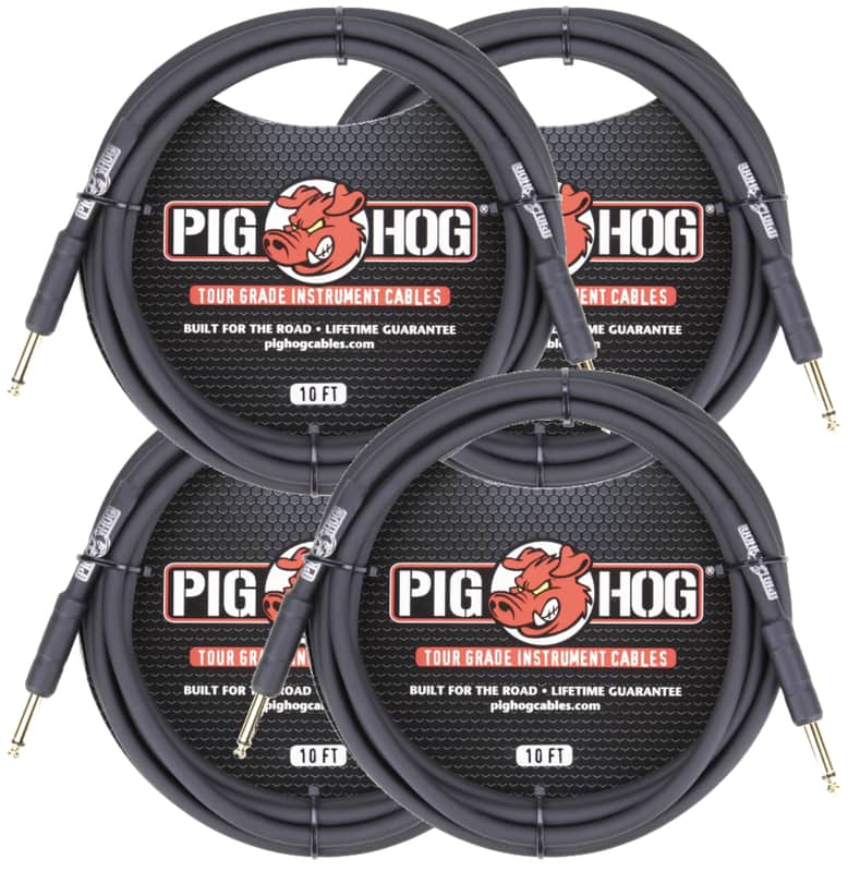 New - 4 Pack Pig Hog PH10 Instrument Tour Grade 1/4-1/4inch 10ft 8mm Black Cable image 1