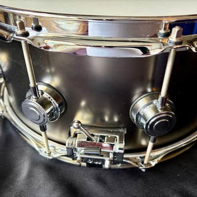 DW Collector's Series Satin Black Over Brass 6.5x14" Snare Drum 2021 - Present - Satin Black with Chrome Hardware image 5