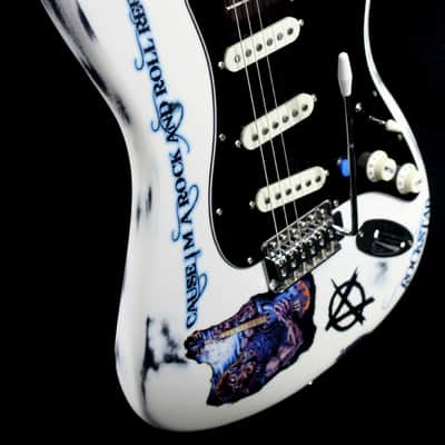 Custom Painted and Upgraded Fender Squier Bullet Strat Series - Aged and Worn with Custom Graphics image 2