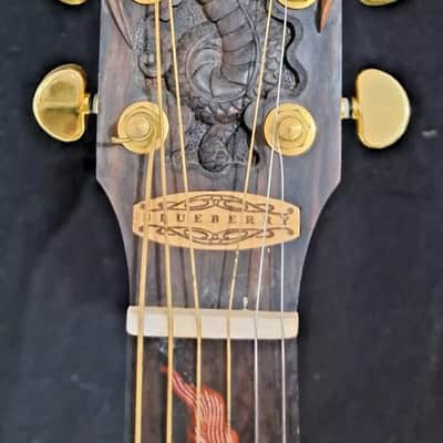 Blueberry Handmade Double Cutaway Grand Concert Acoutic Guitar Dragon Motif image 7