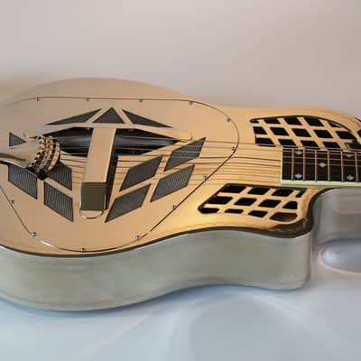 National Reso-Phonic Style 1.5 Brass Body Cutaway Tricone 2023 Mirror Nickel Engraved Wiggle Border image 9