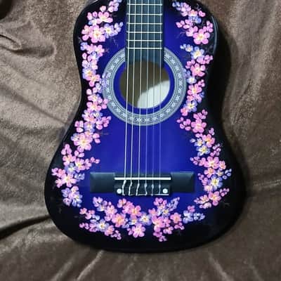FLORAL HAND-PAINTED DARK PURPLE CLASSICAL GUITAR 30" image 1