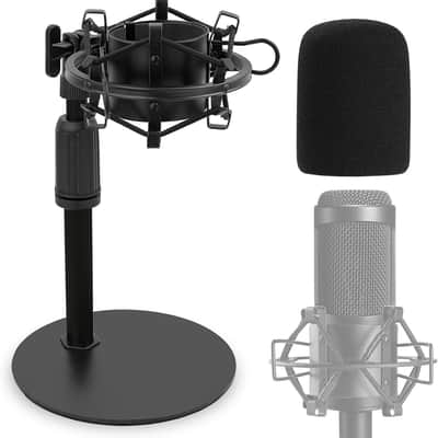 Desktop Mic Stand, Adjustable Table Microphone Stand with Shock Mount and Foam Windscreen for Audio Technica image 1