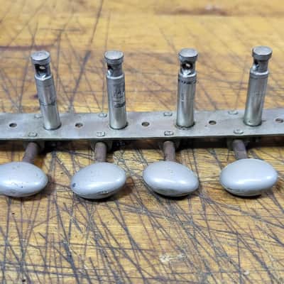 Vintage RARE 1965 Silver Plastic Buttons 6 in a line on a plate Guitar Tuners Luthier Parts image 6