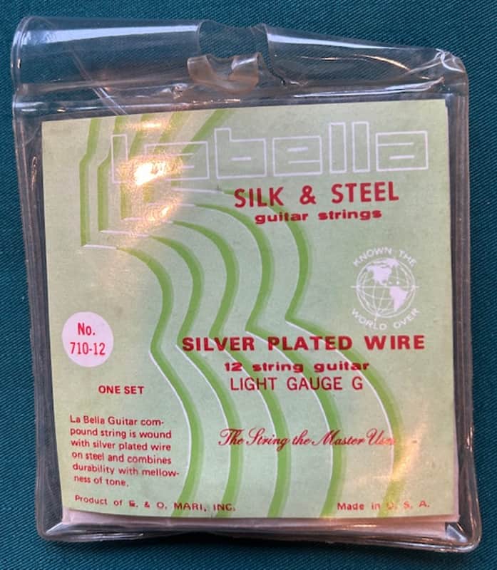 La Bella No.  710-12 Silk & Steel Guitar 12 String Guitar Set, Light Gauge G, Silver Plated Wire 1967 - Silver image 1