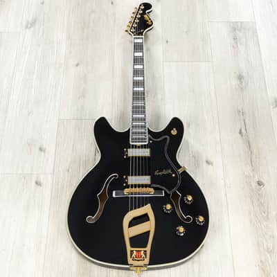 Mint Hagstrom '67 Viking II Hollow-Body Guitar, Resinator Fretboard, Black Gloss image 3