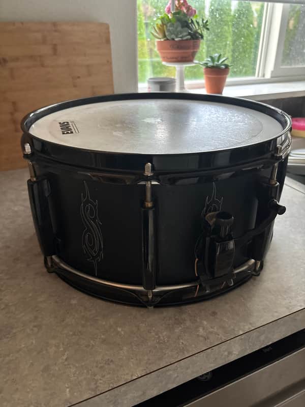 Pearl JJ1365 Joey Jordison Signature 13x6.5" Steel Snare Drum 2010s - Matte Black with Slipknot Logo image 1