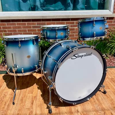 Slingerland Radio King 3-Ply Mahogany/Poplar Drum Set Silver & Blue Lacquer 24/13/16 w/ 6.5x14 Snare image 2