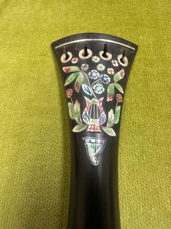 Vintage German Inlayed Ebony 4/4 Violin Tailpiece 115mm Length image 1